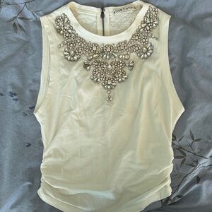 Alice & Olivia white rhinestone embellished top. Saks Fifth Avenue exclusive.